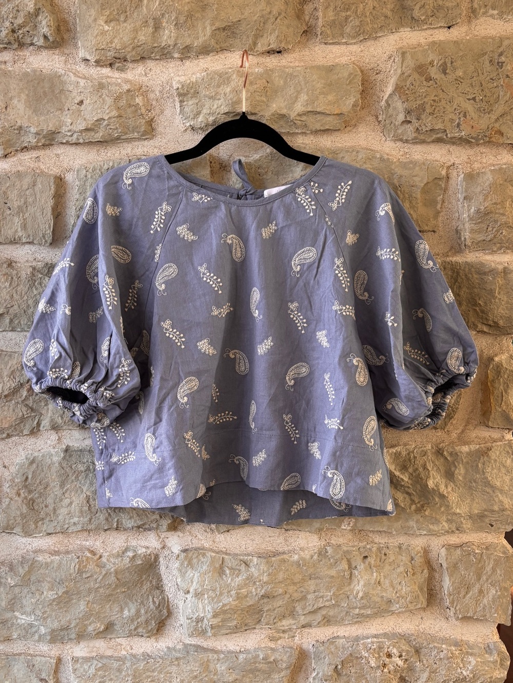 House of Harlow 1960 Two Piece Set Blue Paisley Puff-Sleeve Blouse and Pants